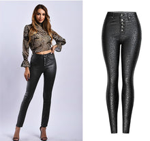 Load image into Gallery viewer, High Waist Leopard Pu Leather Pants