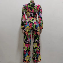 Load image into Gallery viewer, Chic Print Tied Waist Long Sleeve Buttoned Jumpsuit