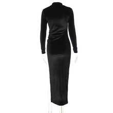 Load image into Gallery viewer, Solid Velvet Long Sleeve Ruched Dress