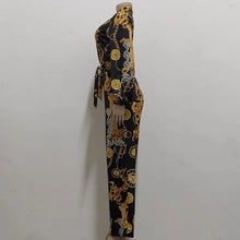 Load image into Gallery viewer, Chic Print Tied Waist Long Sleeve Buttoned Jumpsuit
