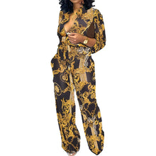 Load image into Gallery viewer, Chic Print Tied Waist Long Sleeve Buttoned Jumpsuit