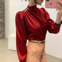 Load image into Gallery viewer, Puff Sleeve Satin Shirt