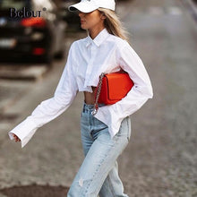Load image into Gallery viewer, Flare Sleeve Asymmetry White Crop Top