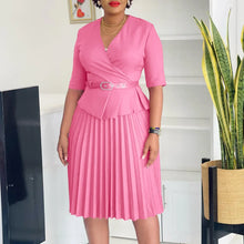 Load image into Gallery viewer, Elegant V Neck Pleated Waist Belt Church Dresses