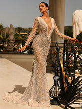 Load image into Gallery viewer, Backless Luxury Flower Appliques Mesh Gown