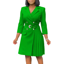 Load image into Gallery viewer, Notched Collar Full Sleeve Sashes Pleated Dress