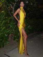 Load image into Gallery viewer, Sexy Backless High Slit Halter Dress