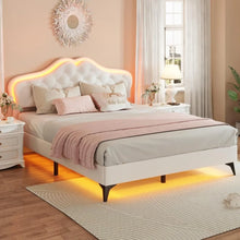 Load image into Gallery viewer, Crystal Button LED Lights Princess Platform Full Size Bed Frame