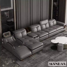 Load image into Gallery viewer, Luxury L-Shaped Genuine Leather Sectional Sofa with Bluetooth Speaker
