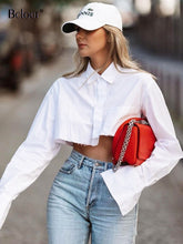 Load image into Gallery viewer, Flare Sleeve Asymmetry White Crop Top