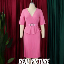 Load image into Gallery viewer, Elegant V Neck Pleated Waist Belt Church Dresses