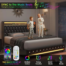 Load image into Gallery viewer, LED Bed Frame Charging Station and 4 Storage Drawers PU Upholstered Platform Bed