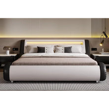 Load image into Gallery viewer, LED King Deluxe Upholstered Bed Frame with Adjustable Headboard