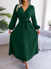 Load image into Gallery viewer, Elegant V Neck Long Sleeve Pleated Maxi Dress