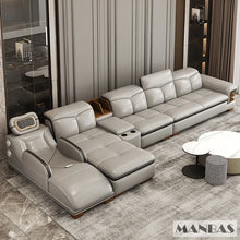 Load image into Gallery viewer, Luxury L-Shaped Genuine Leather Sectional Sofa with Bluetooth Speaker
