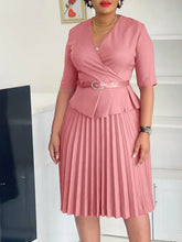 Load image into Gallery viewer, Elegant V Neck Pleated Waist Belt Church Dresses