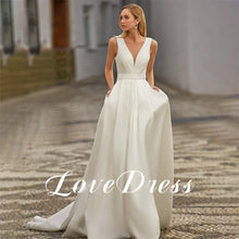Load image into Gallery viewer, Deep V-Neck Sleeveless Wedding Dress