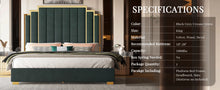 Load image into Gallery viewer, King Size Platform Frame Velvet Bed with Gold Trim Headboard