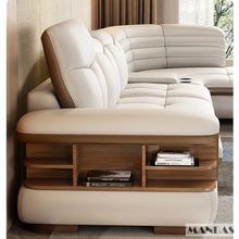 Load image into Gallery viewer, Luxury L-Shaped Genuine Leather Sectional Sofa with Bluetooth Speaker