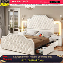 Load image into Gallery viewer, PU Leather Upholstered Bed with Charging Station & Led Lights