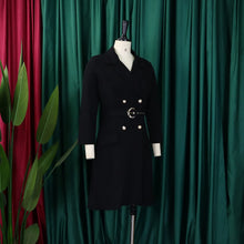 Load image into Gallery viewer, Notched Collar Full Sleeve Sashes Pleated Dress