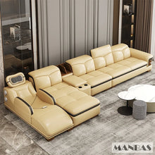 Load image into Gallery viewer, Luxury L-Shaped Genuine Leather Sectional Sofa with Bluetooth Speaker