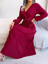 Load image into Gallery viewer, Elegant V Neck Long Sleeve Pleated Maxi Dress