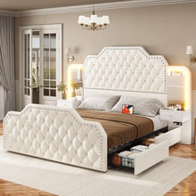 Load image into Gallery viewer, PU Leather Upholstered Bed with Charging Station & Led Lights