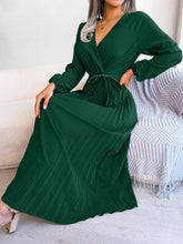 Load image into Gallery viewer, Elegant V Neck Long Sleeve Pleated Maxi Dress