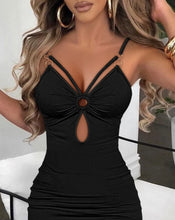 Load image into Gallery viewer, Hollow Out High Slit V-Neck Plain Spaghetti Strap Dresses
