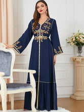 Load image into Gallery viewer, embroidered round neck abaya