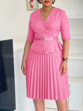 Load image into Gallery viewer, Elegant V Neck Pleated Waist Belt Church Dresses