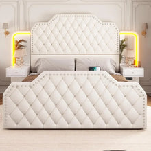 Load image into Gallery viewer, PU Leather Upholstered Bed with Charging Station & Led Lights