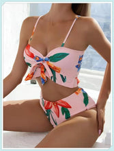 Load image into Gallery viewer, 3-Piece Floral Print Knot Front Bikinis