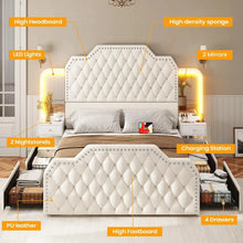 Load image into Gallery viewer, PU Leather Upholstered Bed with Charging Station & Led Lights