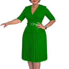 Load image into Gallery viewer, Elegant V Neck Pleated Waist Belt Church Dresses