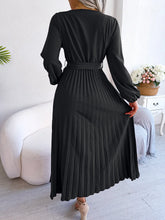 Load image into Gallery viewer, Elegant V Neck Long Sleeve Pleated Maxi Dress