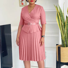 Load image into Gallery viewer, Elegant V Neck Pleated Waist Belt Church Dresses