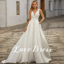 Load image into Gallery viewer, Deep V-Neck Sleeveless Wedding Dress