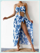 Load image into Gallery viewer, 3-Piece Floral Print Knot Front Bikinis