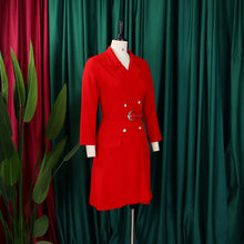 Load image into Gallery viewer, Notched Collar Full Sleeve Sashes Pleated Dress