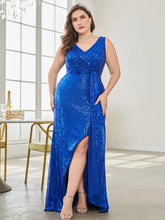 Load image into Gallery viewer, Elegant Sequined Slit Evening Dress