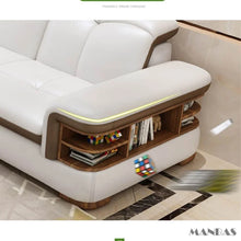 Load image into Gallery viewer, Luxury L-Shaped Genuine Leather Sectional Sofa with Bluetooth Speaker