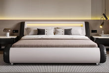 Load image into Gallery viewer, LED King Deluxe Upholstered Bed Frame with Adjustable Headboard
