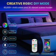 Load image into Gallery viewer, LED King Deluxe Upholstered Bed Frame with Adjustable Headboard