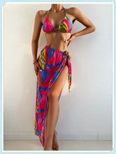 Load image into Gallery viewer, 3-Piece Floral Print Knot Front Bikinis