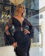 Load image into Gallery viewer, Long Sleeves With Feathers Lace Prom Dresses