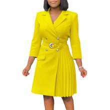 Load image into Gallery viewer, Notched Collar Full Sleeve Sashes Pleated Dress