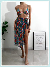 Load image into Gallery viewer, 3-Piece Floral Print Knot Front Bikinis