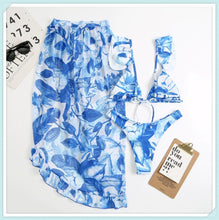 Load image into Gallery viewer, 3-Piece Floral Print Knot Front Bikinis